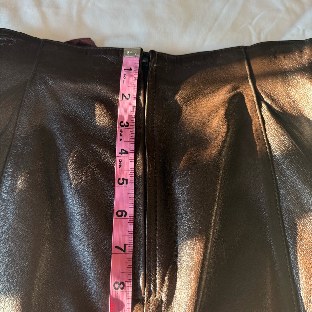 Women's 100% Leather Midi Skirt in Dark Brown - Picture 7 of 12